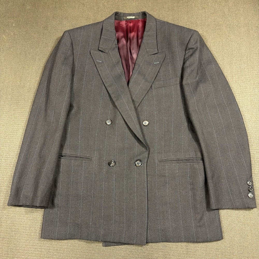 Christian Aujard Mens‎ 42R Navy Wool Stripe Double Breasted Blazer